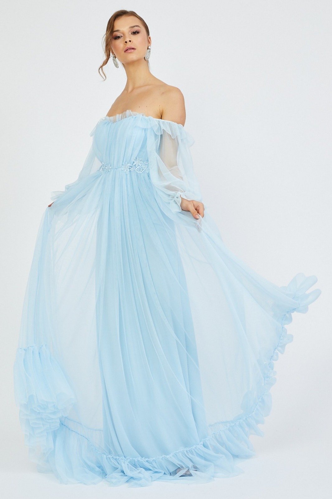 Aisha Bayan Tül Detay Tasarım Abiye Elbise (0168)