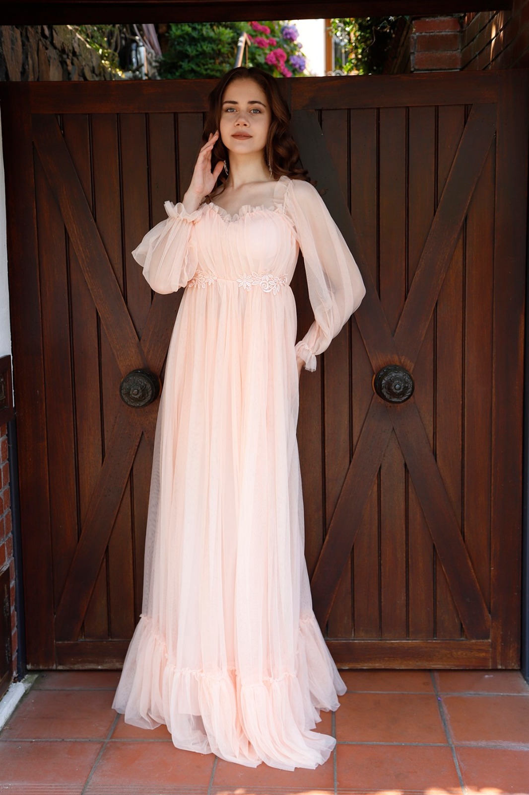 Carmen Bayan Tül Detay Tasarım Abiye Elbise (0168)