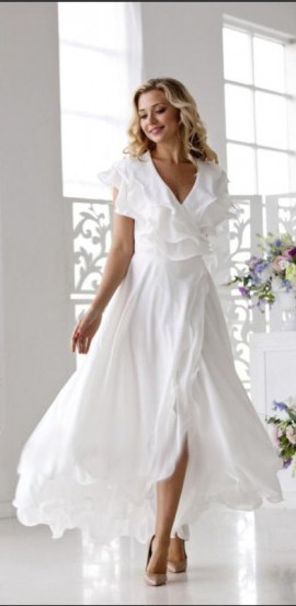 Anjelica Asimetrik Tasarım Şifon Elbise Beyaz (0136)