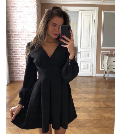 Josiane Kuşaklı Mini Elbise - Siyah  (0222)