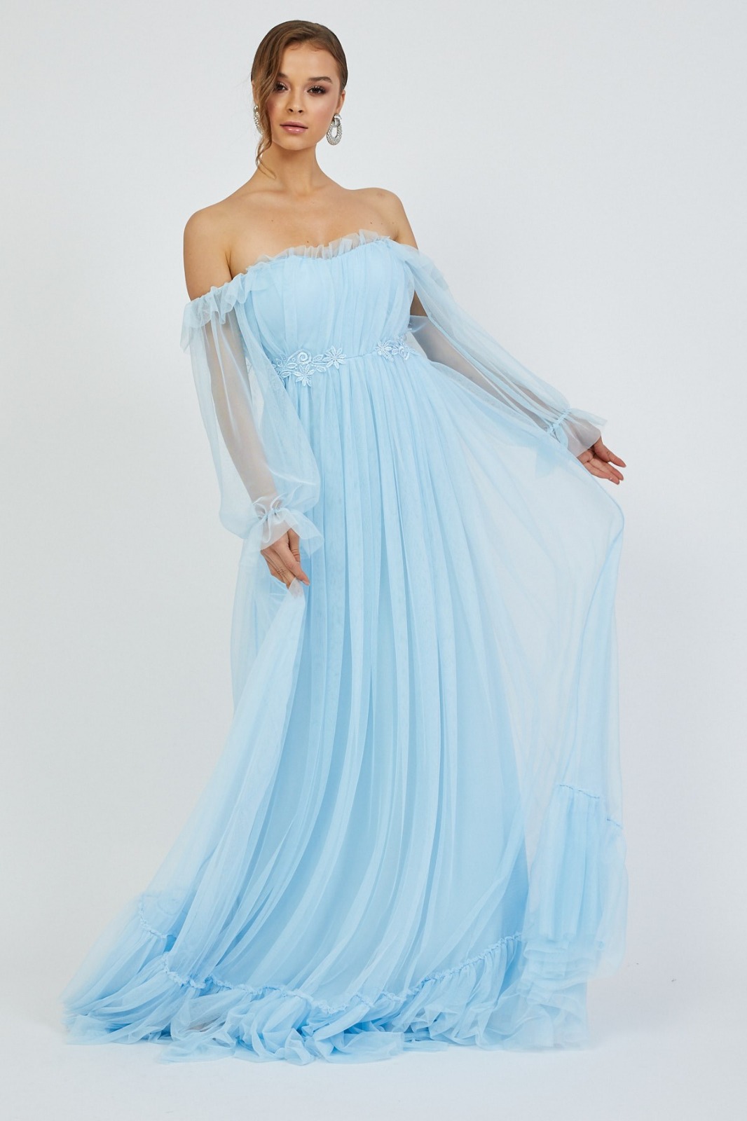 Aisha Bayan Tül Detay Tasarım Abiye Elbise (0168)