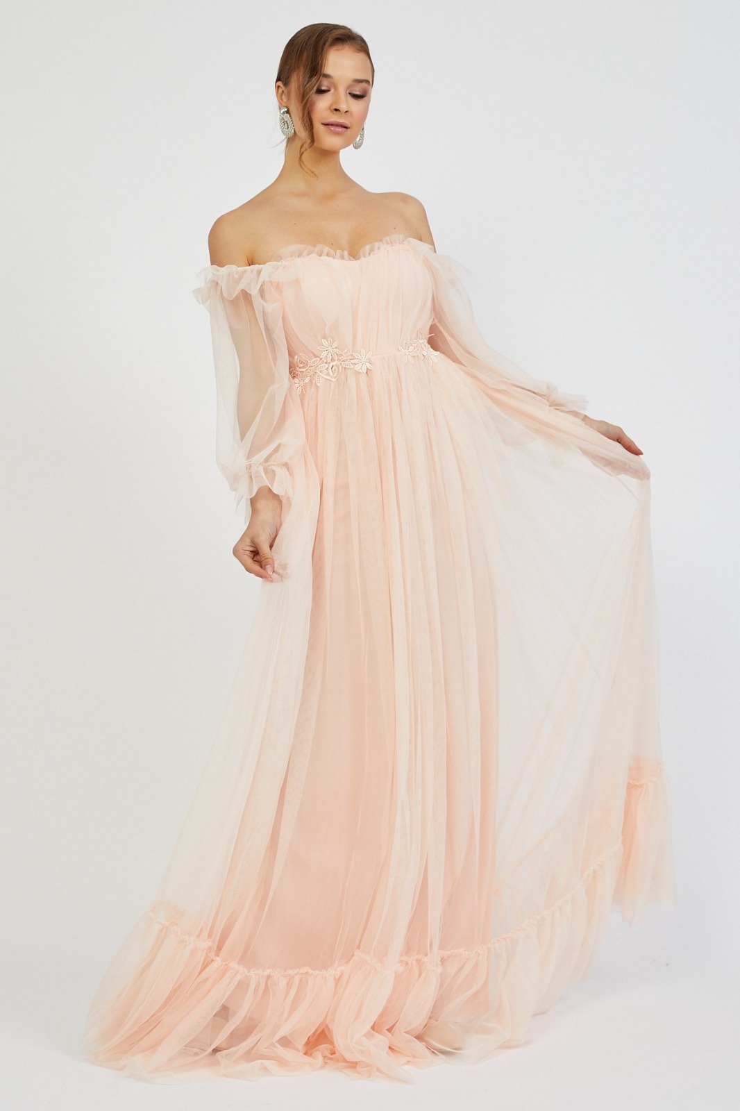 Almira Bayan Tül Detay Tasarım Abiye Elbise (0168)